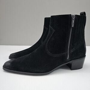 NEW Donald Pliner Banks Ankle Bootie Womens 8.5 Black Suede Western Low Heel